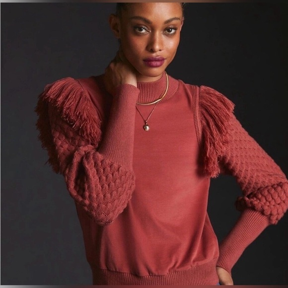 Womens Anthropologie Rust Textured Sleeve Sweater - Picture 1 of 9